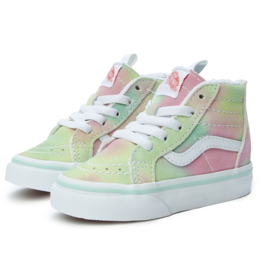 Vans SK8-HI ZIP | US Kids Size 11 | Rainbow sherbet-pink, green, yellow | Suede